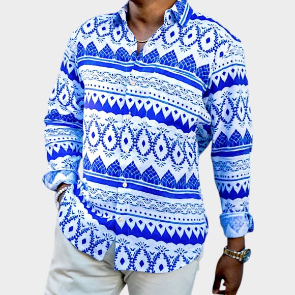 Kenny Flowers Other - KENNY FLOWERS Blue & White Button Up Shirt Size XL The Espana Linen Beach Resort